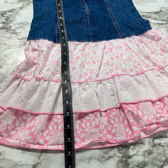 VTG Y2K Denim Drop Waist Ruffle Skirt Halter Dress Girls Size 7/8 Embellished - Picture 7 of 7